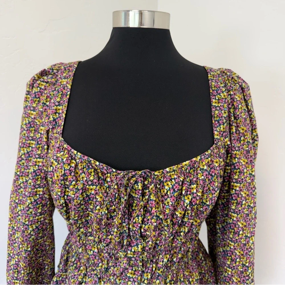 J. Crew Liberty Busy Izzy print Cinched-waist Smocked Square-Neck Blouse Size 14 - Picture 5 of 13